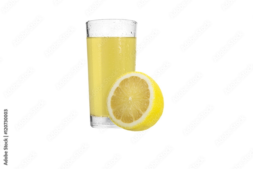 Delicious lemon juice in glass isolated on white background Delicious lemon juice in glass isolated on white background