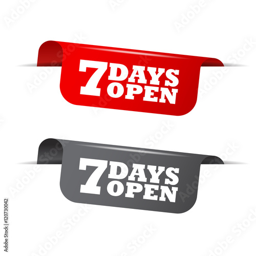 7 days open, red banner 7 days open, vector element 7 days open