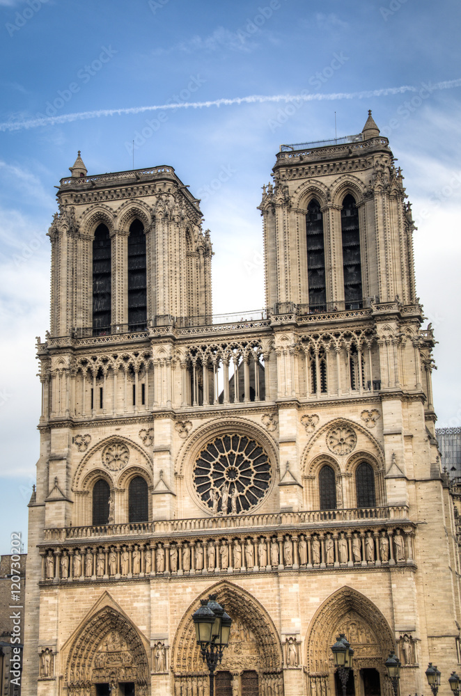 The famous Notre Dame cathedral on Ile de la cite in Paris in France

