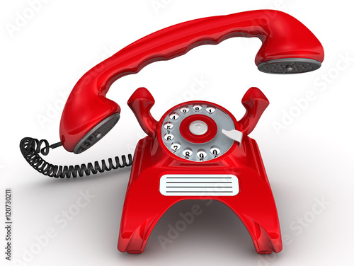 Red telephone with lifted handset