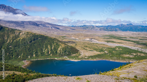 Beautiful lake in the mountains. Mount St Helens National Park  East Part  South Cascades in Washington State  USA