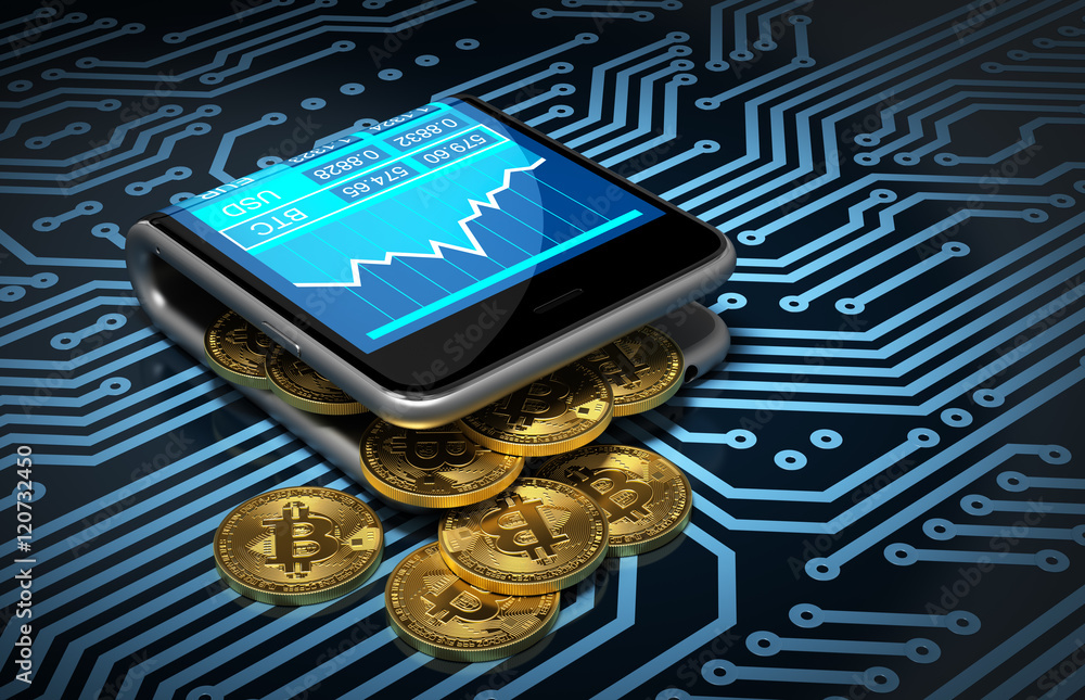 Concept Of Digital Wallet And Bitcoins On Printed Circuit Board Concept Of Digital Wallet And Bitcoins On Printed Circuit Board