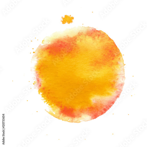 Colorful abstract watercolor circle with splashes and spatters. Modern creative watercolor background for trendy design.