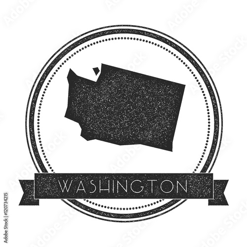 Washington vector map stamp. Retro distressed insignia featuring the US state map. Hipster round rubber stamp with a Washington state text banner.