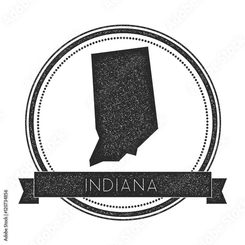 Indiana vector map stamp. Retro distressed insignia with US state map. Hipster round rubber stamp with Indiana state text banner, USA state map vector illustration.