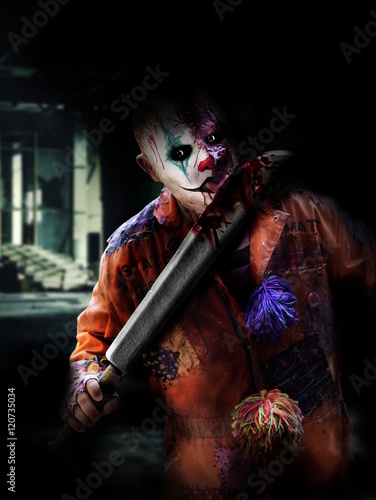Obraz na płótnie psychopath killer clown in creepy house