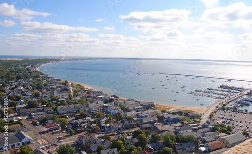 View over Provincetown, Massachusetts toward East Harbor.