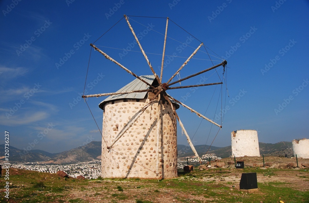 Traditional windmill in Bodrum, Turkey.