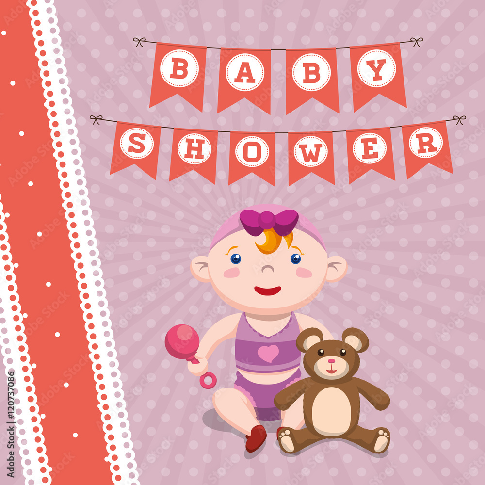 Baby girl cartoon icon. Baby shower invitation card. Colorful design. Vector illustration