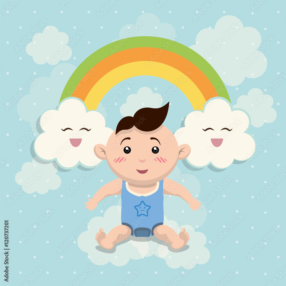 Baby boy cartoon and rainbow icon. Baby shower invitation card. Colorful design. Vector illustration Baby boy cartoon and rainbow icon. Baby shower invitation card. Colorful design. Vector illustration