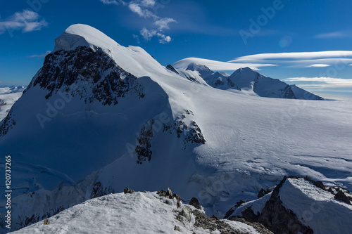 Winter Landscape of swiss Alps and mount Breithorn, Canton of Valais, Switzerland 