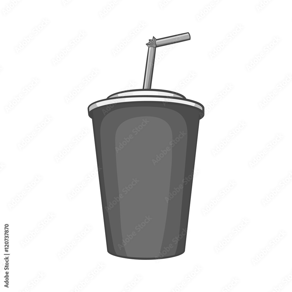 Paper cup with straw icon in black monochrome style isolated on white background. Drink symbol vector illustration Paper cup with straw icon in black monochrome style isolated on white background. Drink symbol vector illustration
