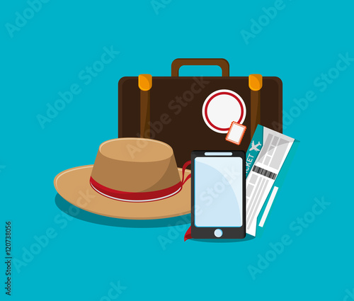 colorful design suitcase and travel related icons vector illustration 