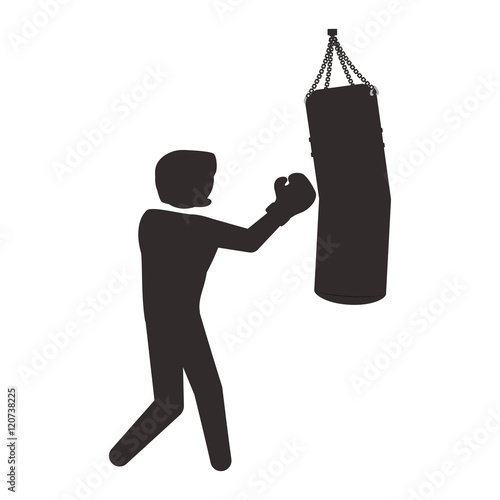 Boxer with gloves and bag icon. boxing sport competition and training theme. Isolated design. Vector illustration