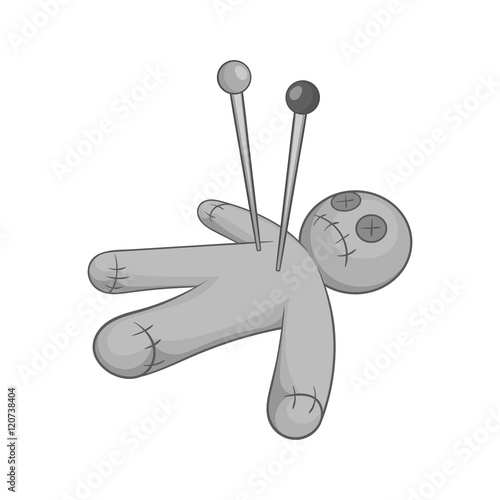 Voodoo doll icon in black monochrome style isolated on white background. Magic symbol vector illustration