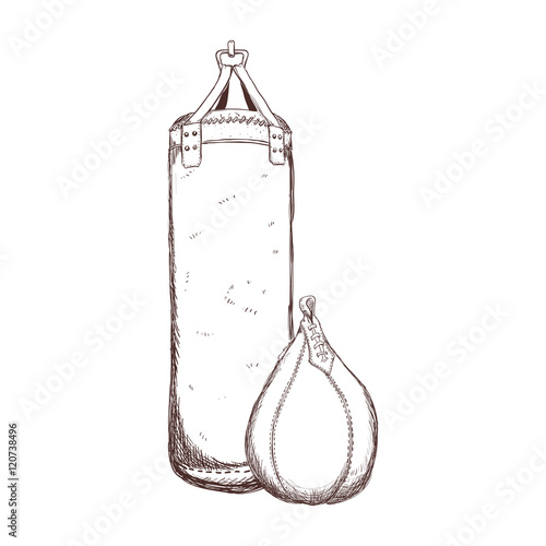 Sketch bag icon. boxing sport competition and training theme. Isolated design. Vector illustration