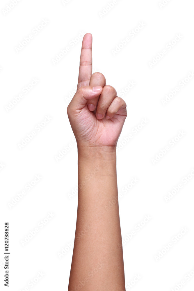 arm,hand and fingers showing number one isolated on white arm,hand and fingers showing number one isolated on white
