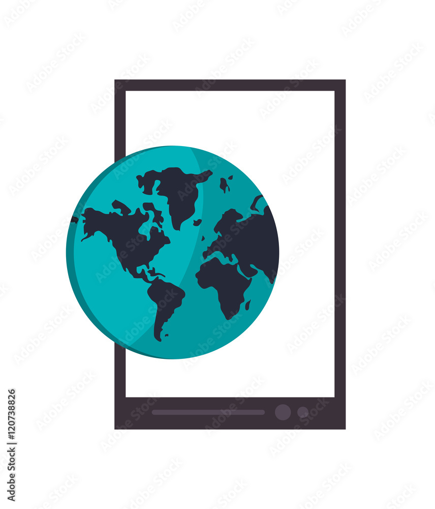 flat design cellphone and earth globe icon vector illustration flat design cellphone and earth globe icon vector illustration