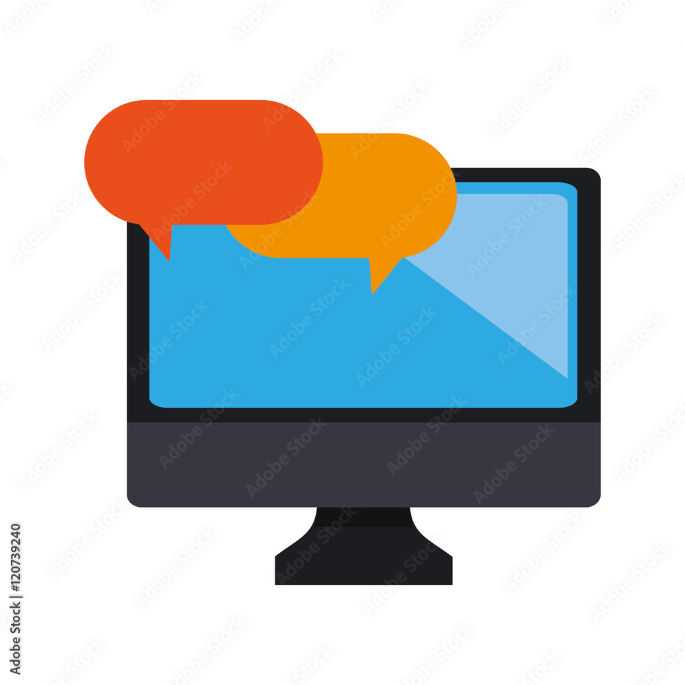 flat design computer monitor and conversation bubbles icon vector illustration flat design computer monitor and conversation bubbles icon vector illustration