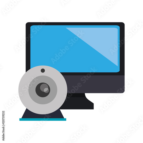 flat design computer monitor and webcam  icon vector illustration