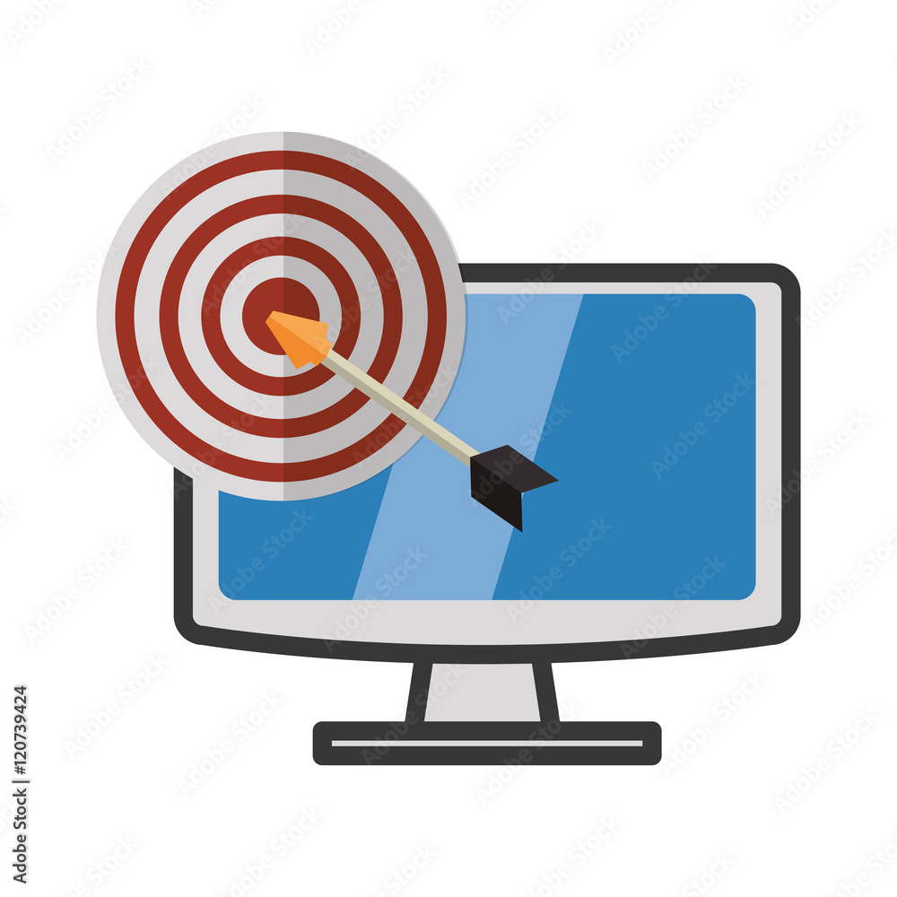 Target with arrow and computer icon. solution online and media theme. Isolated design. Vector illustration Target with arrow and computer icon. solution online and media theme. Isolated design. Vector illustration