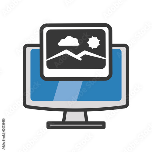 Picture of landscape and computer icon. photo online and media theme. Isolated design. Vector illustration