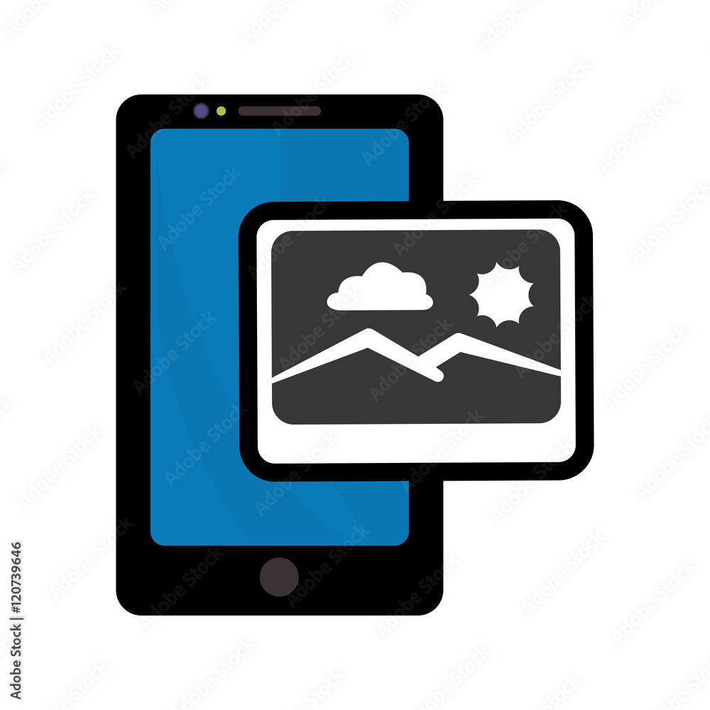 Picture of landscape and smartphone icon. photo online and media theme. Isolated design. Vector illustration Picture of landscape and smartphone icon. photo online and media theme. Isolated design. Vector illustration