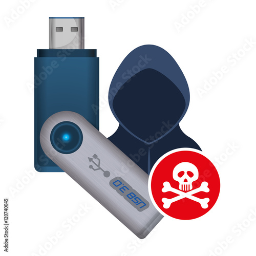 Hacker usb and skull icon. Cyber security system and media theme. Colorful design. Vector illustration