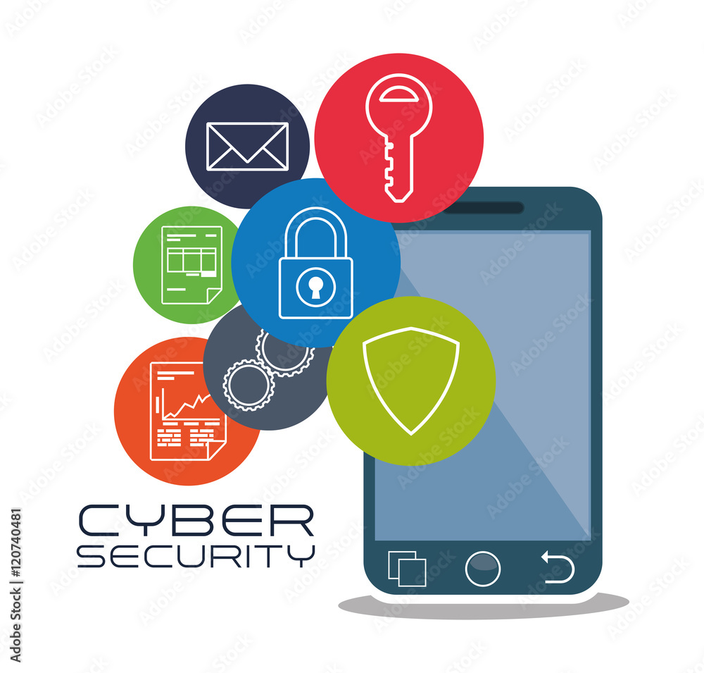 Smartphone and icon set. Cyber security system and media theme. Colorful design. Vector illustration Smartphone and icon set. Cyber security system and media theme. Colorful design. Vector illustration
