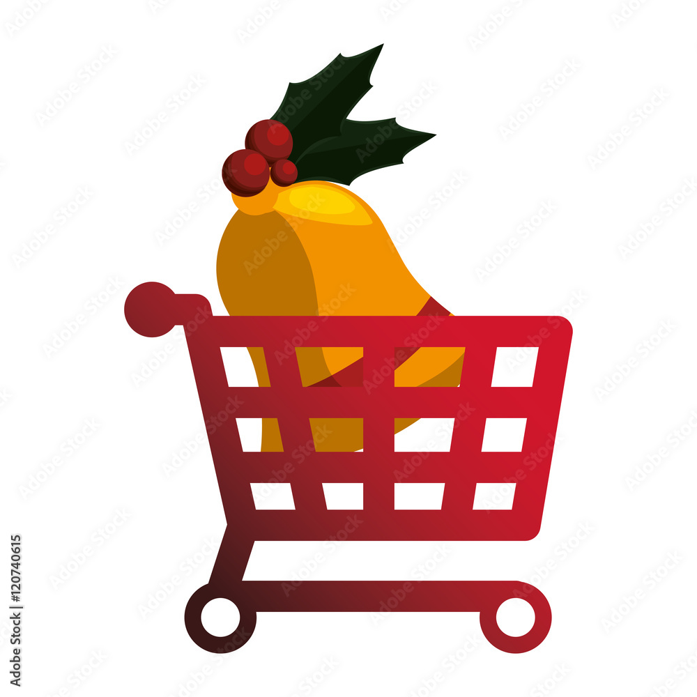 Shopping cart and bell icon. Merry Christmas season decoration figure