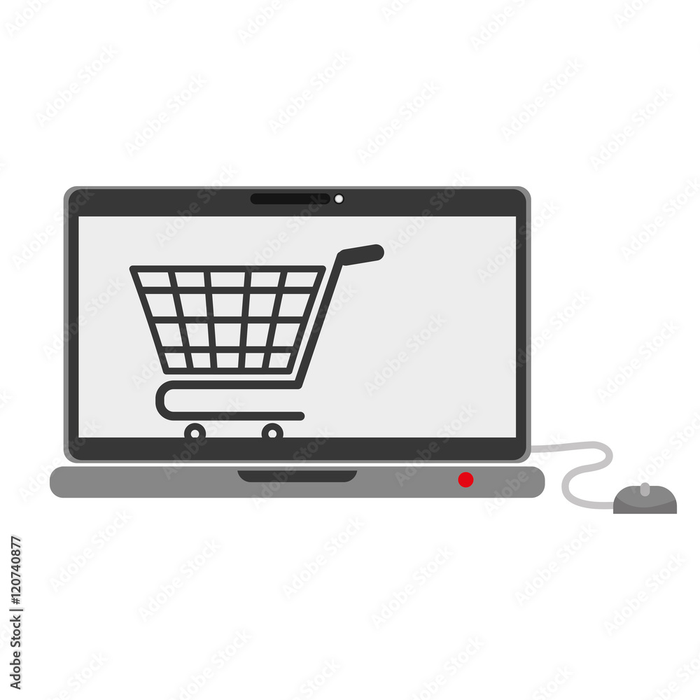Shopping cart and laptop icon. Commerce market and store theme. Isolated design. Vector illustration Shopping cart and laptop icon. Commerce market and store theme. Isolated design. Vector illustration