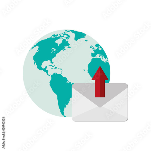 flat design earth globe and envelope icon vector illustration