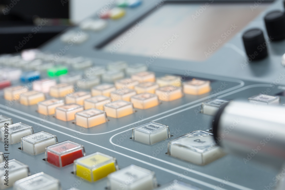 switcher vision mixing panel in a television gallery. switcher vision mixing panel in a television gallery.