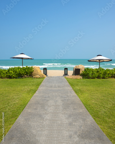The street into the beach sea, Umbrellas beach chair on sea view