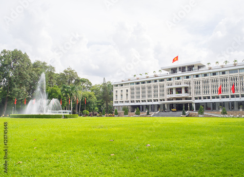 Independence Palace in Ho Chi Minh City, Vietnam over cloudy day