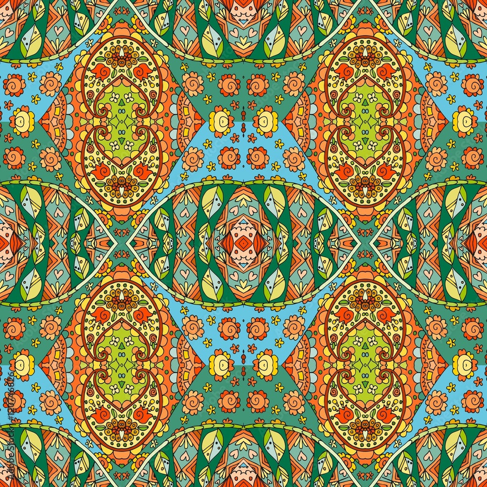 Detailed floral and paisley seamless pattern. Vector illustration.