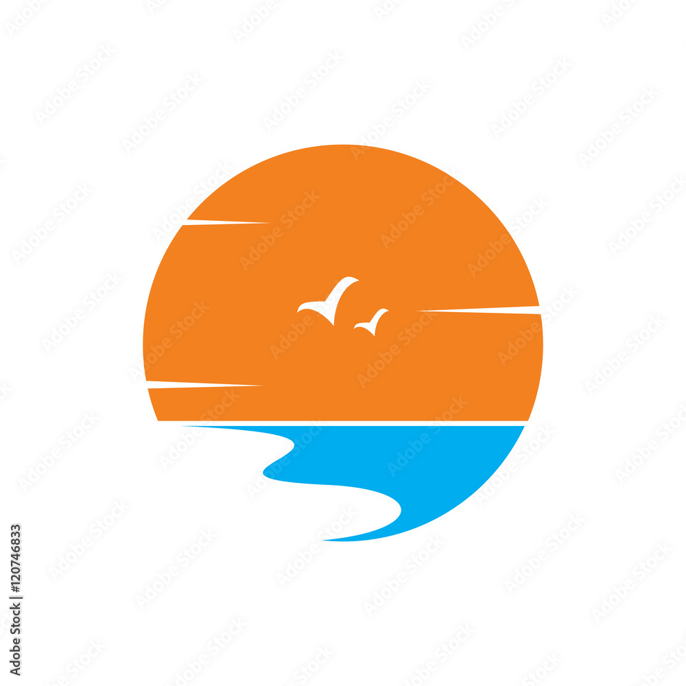 Modern Beach Scenery Logo Image Vector Icon Modern Beach Scenery Logo Image Vector Icon