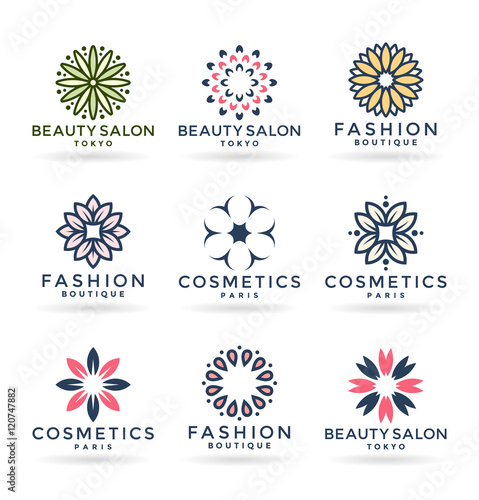 Set of various flower symbols and logo design elements (7)