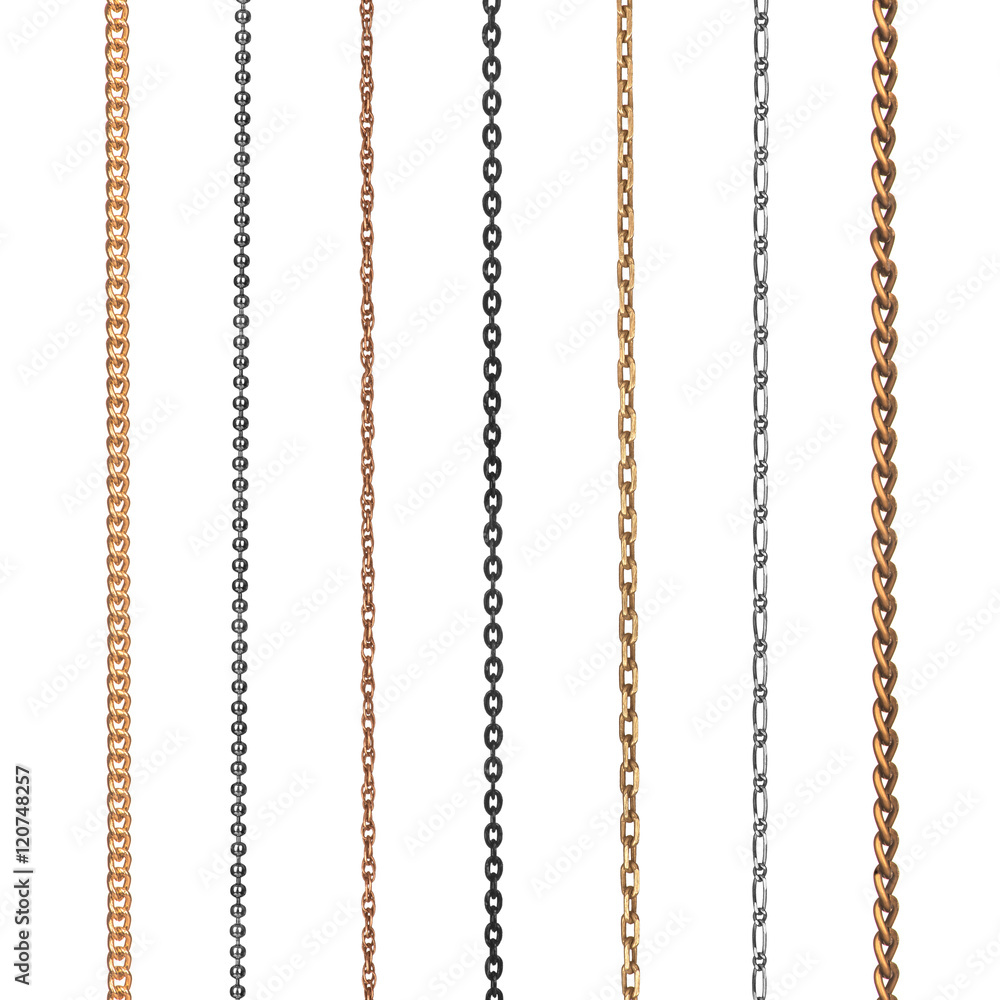 Collection of chains on an isolated white background Collection of chains on an isolated white background