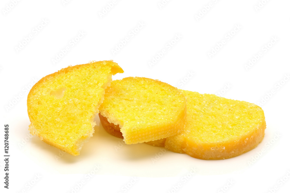 Crispy bread butter with sugar on white Crispy bread butter with sugar on white