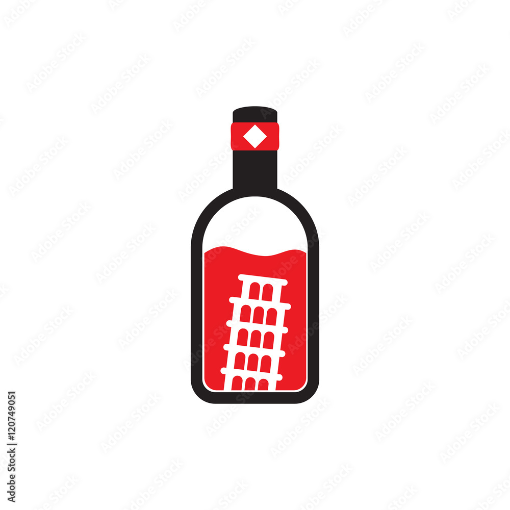 Pisa Tower in a Bottle Logo Image Vector Icon Pisa Tower in a Bottle Logo Image Vector Icon