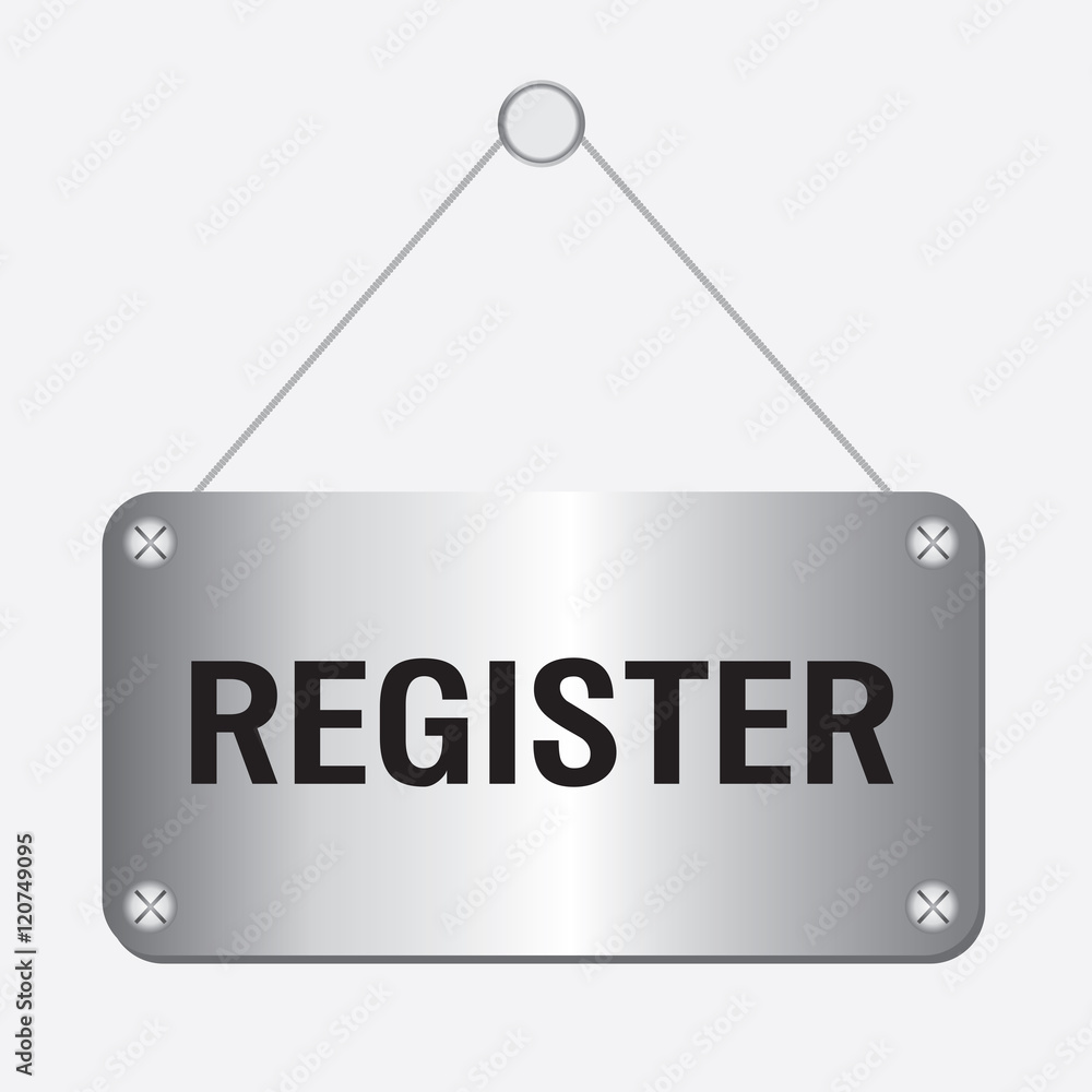 silver metallic register sign hanging on the wall silver metallic register sign hanging on the wall
