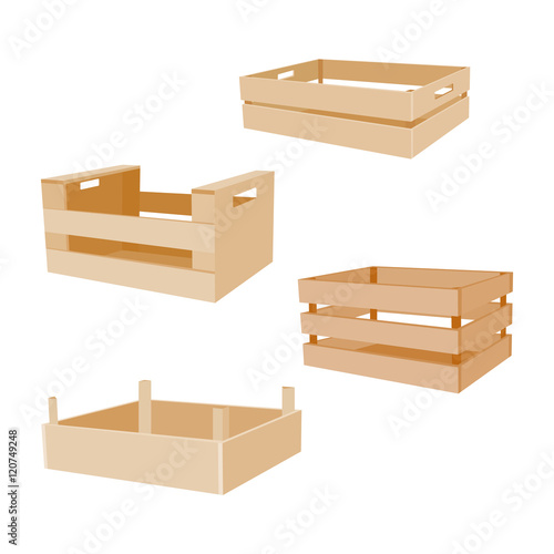 Wooden box for vegetables keeping and fruits set