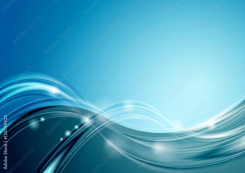 Fototapeta premium Abstract bright blue wavy vector background