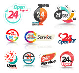 24 hours open customer service collection. Vector illustration...