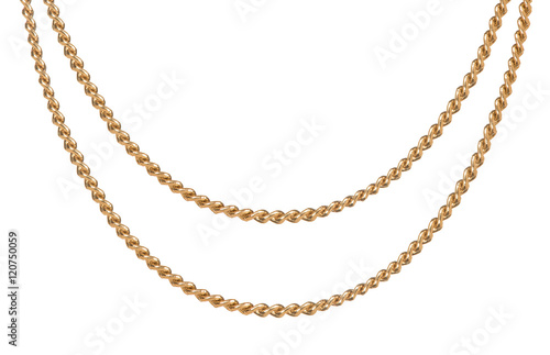 Golden chain close-up isolated on white background