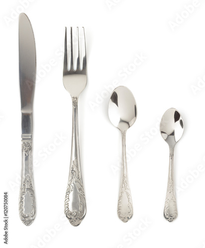 fork, knife and spoon isolated on white