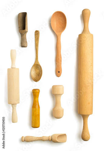 wooden utensils isolated on white