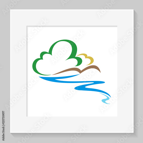 An abstract of cloud, river and land