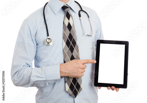 Doctor holding tablet with copy space and clipping path for the